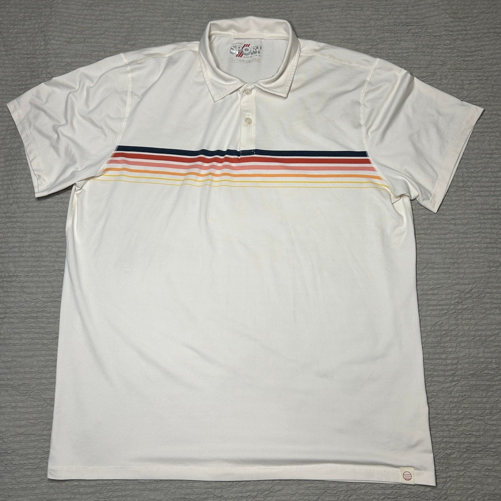 Marine Layer Weekend Sport Mens White Retro Stripe Polo Shirt 15862 Larger